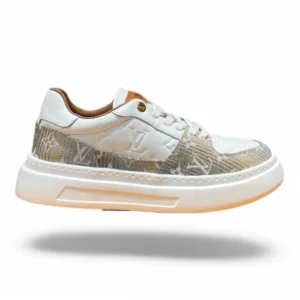 LOUIS VUITTON lv trainer monogram denim beige and white