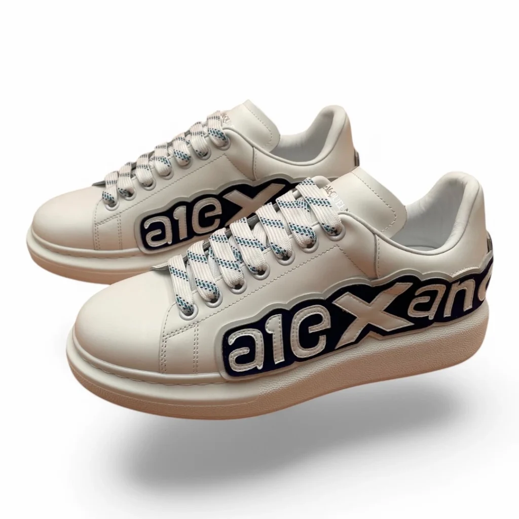 ALEXANDER MCQUEEN oversized sneaker graffiti patch white and navy