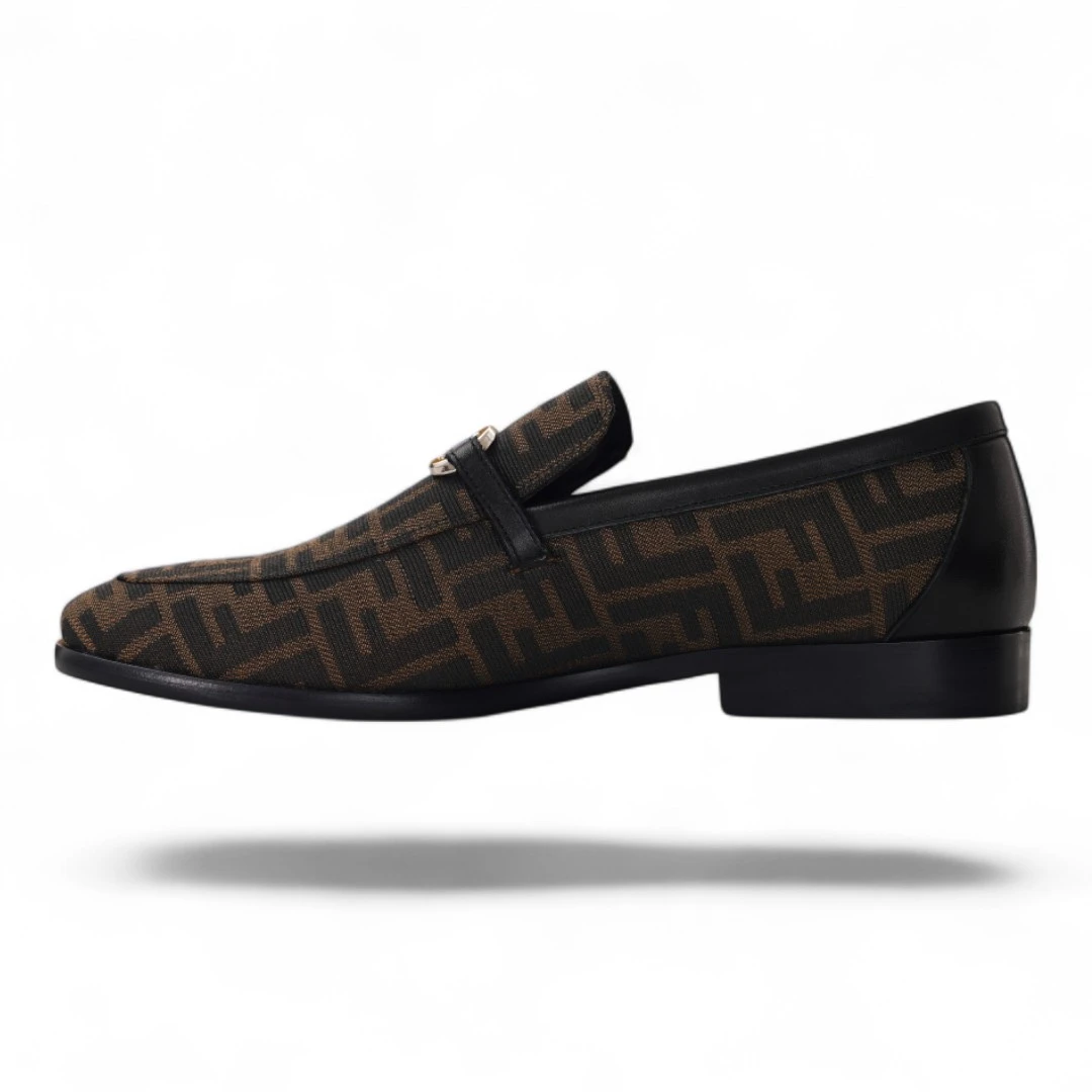FENDI frame fabric loafers brown