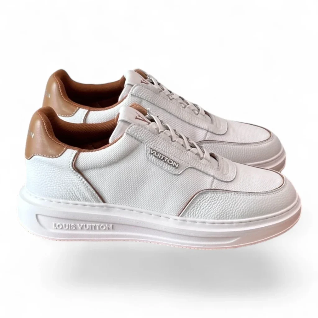 LOUIS VUITTON lv trainer sneaker white and tan