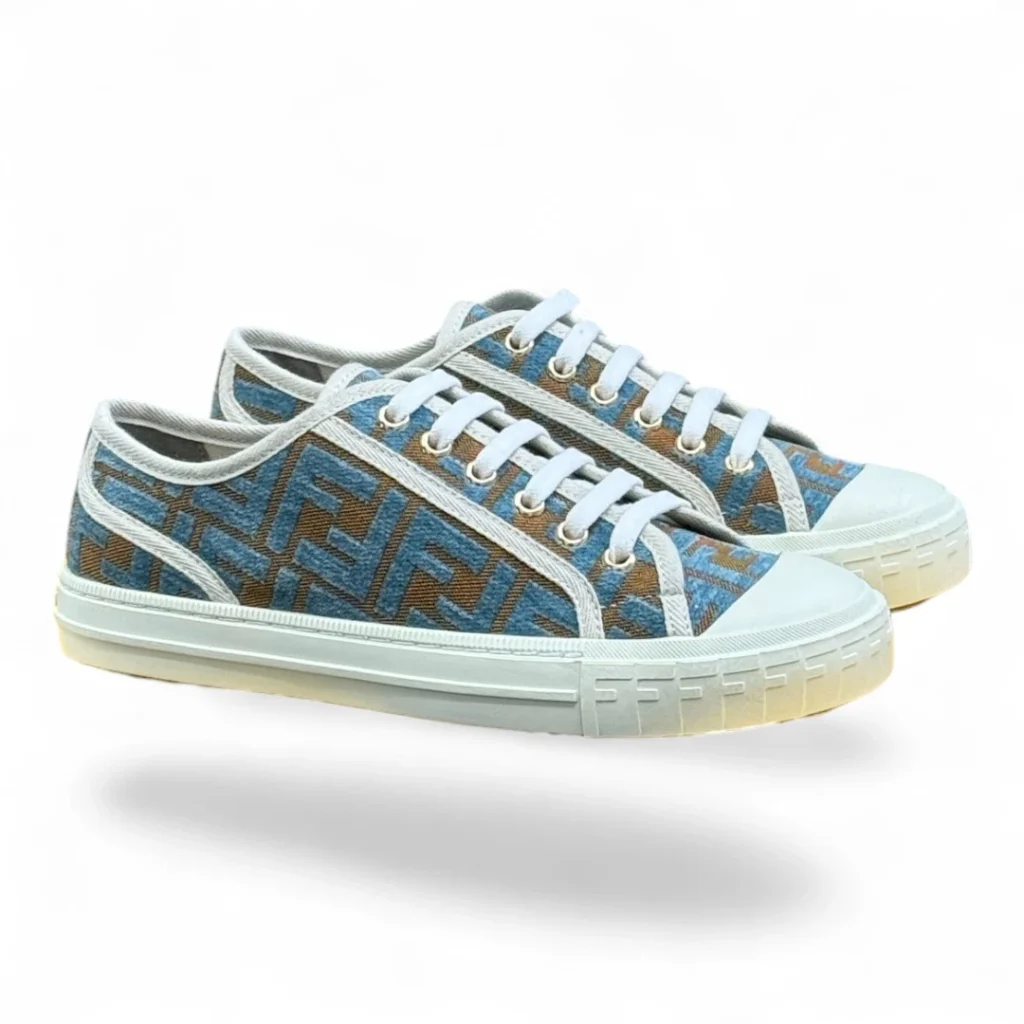 FENDI flow fabric sneakers light blue and brown