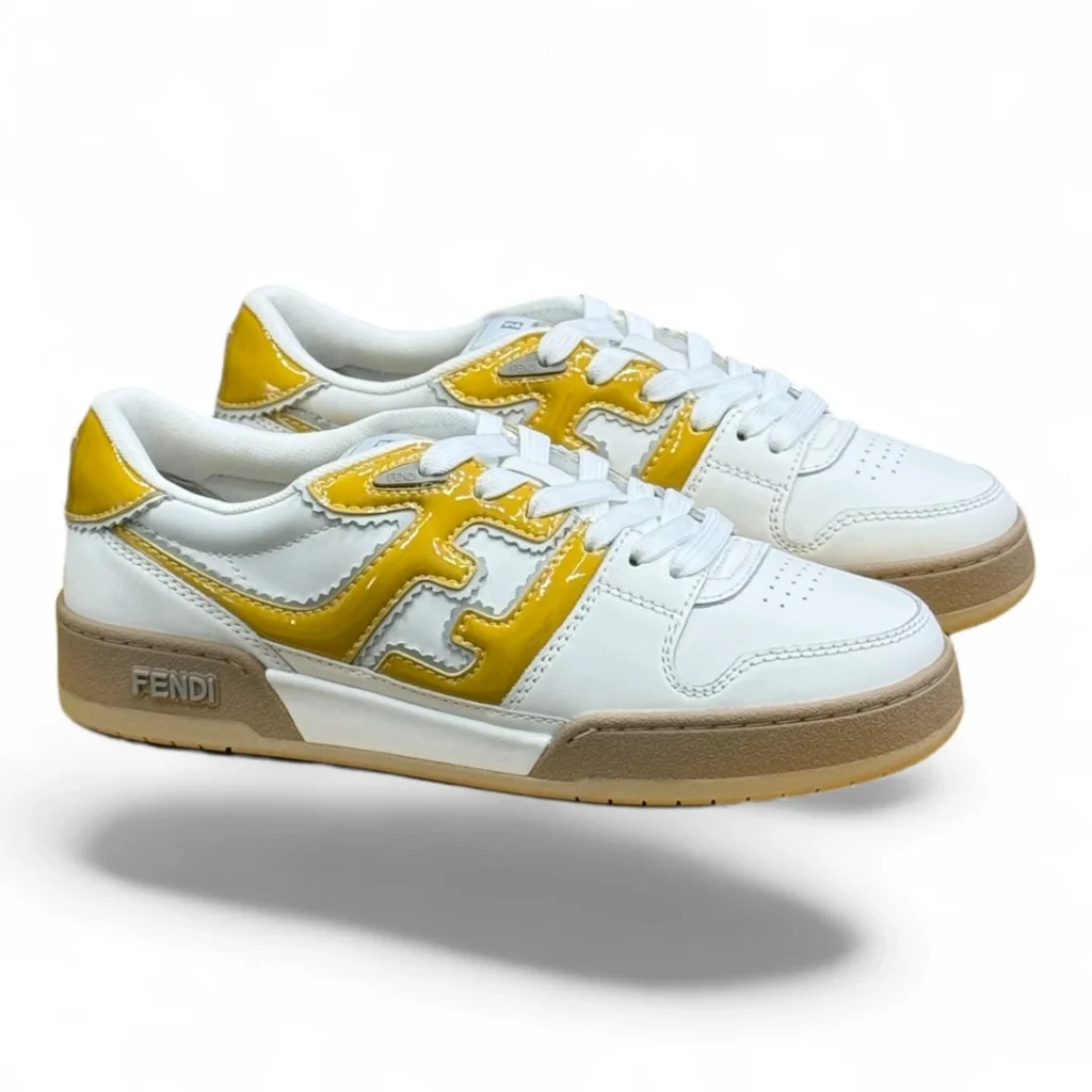 FENDI flow leather sneakers white and yellow
