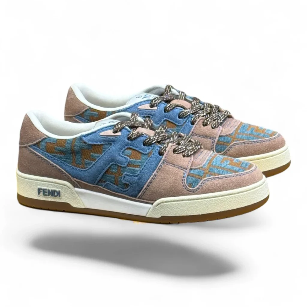 FENDI flow suede fabric sneakers blue and brown
