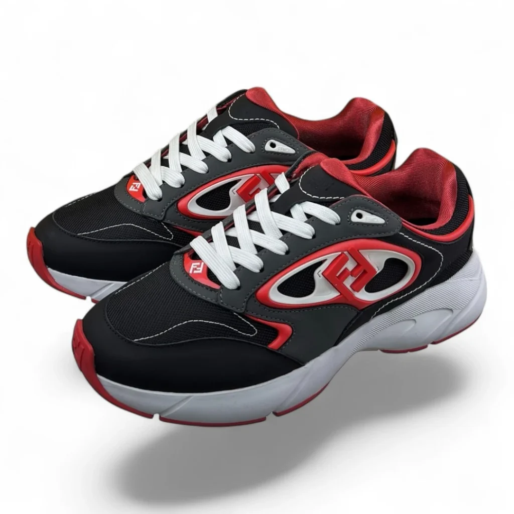 FENDI flow runner mesh and leather sneakers black and red