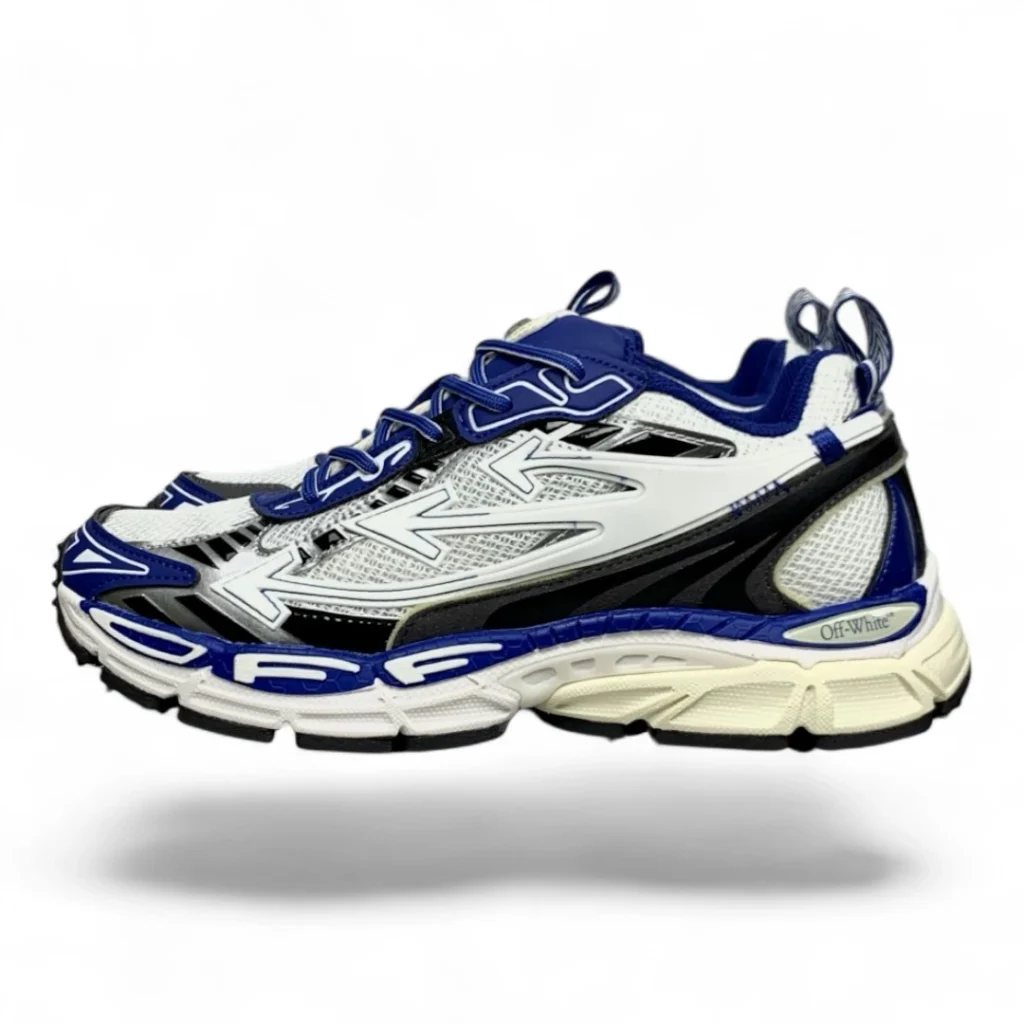 OFF‑WHITE arrow runner black, blue and silver