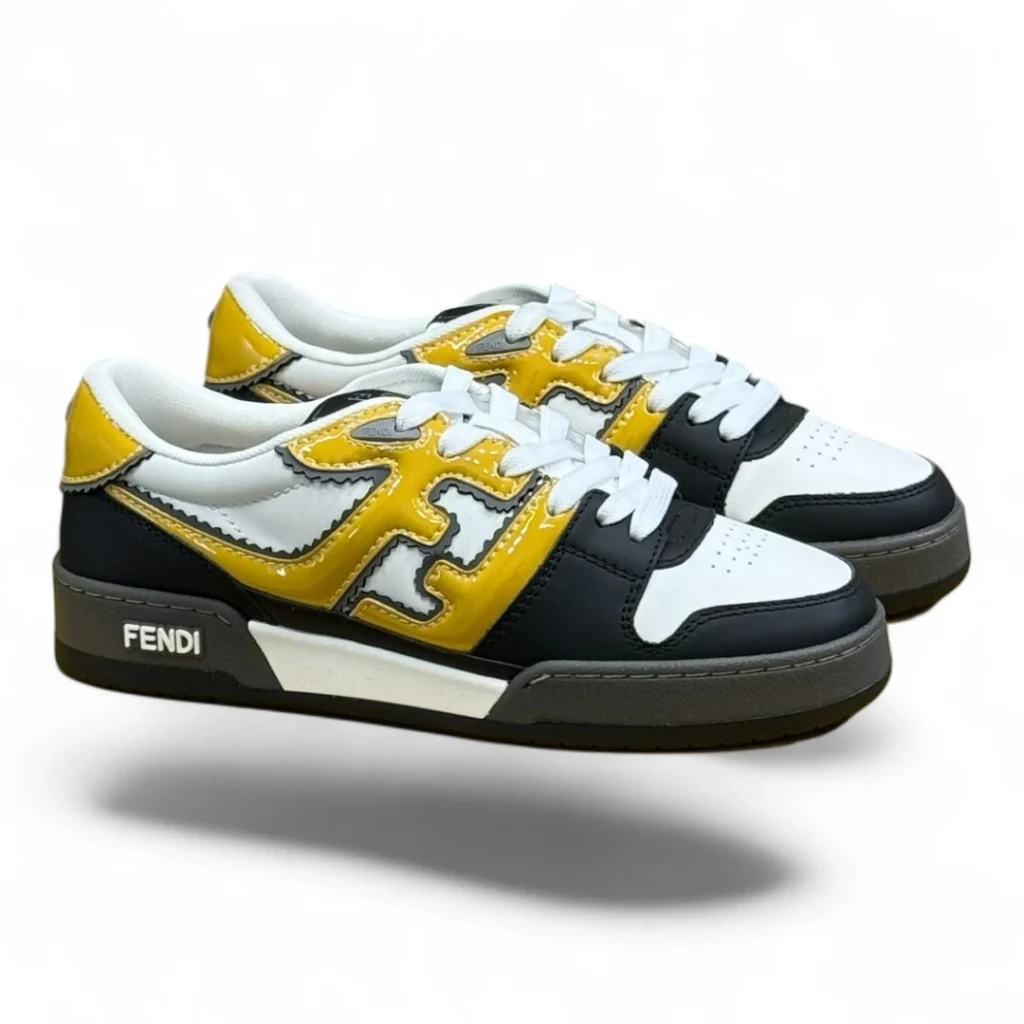 FENDI flow leather sneakers white, black, and yellow