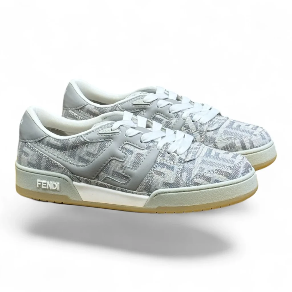 FENDI flow fabric sneakers gray and white FF logo
