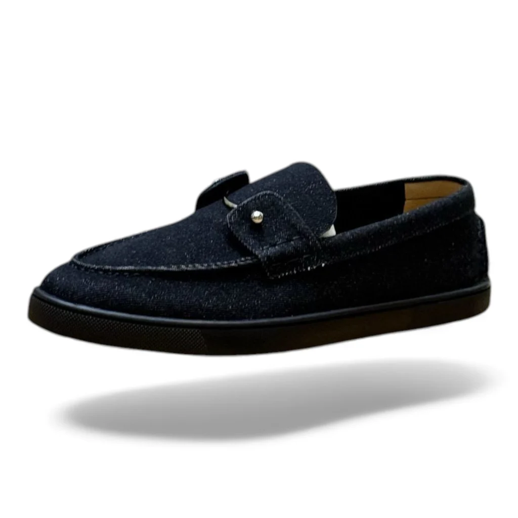 CHRISTIAN LOUBOUTIN chambeliboat boat shoe reversed calf leather all black