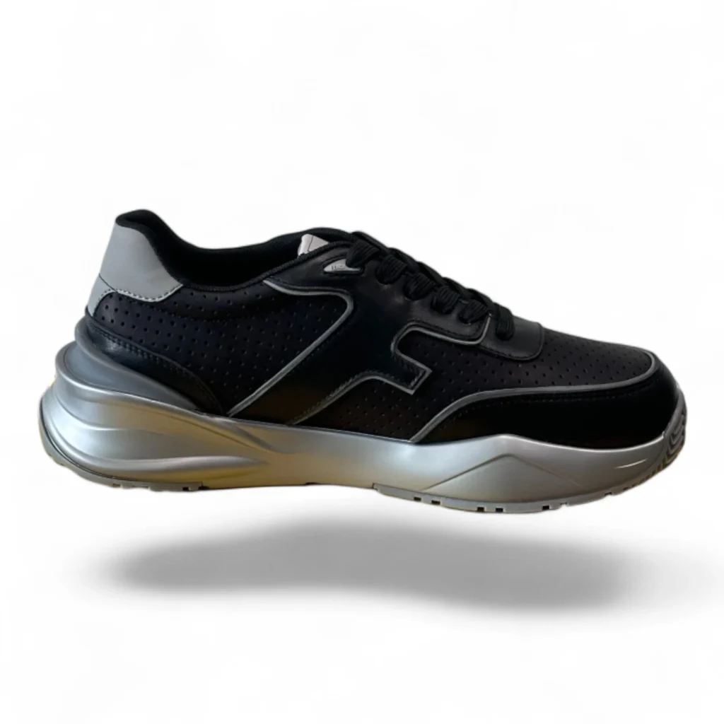 FENDI flow runner leather sneakers black and metallic silver