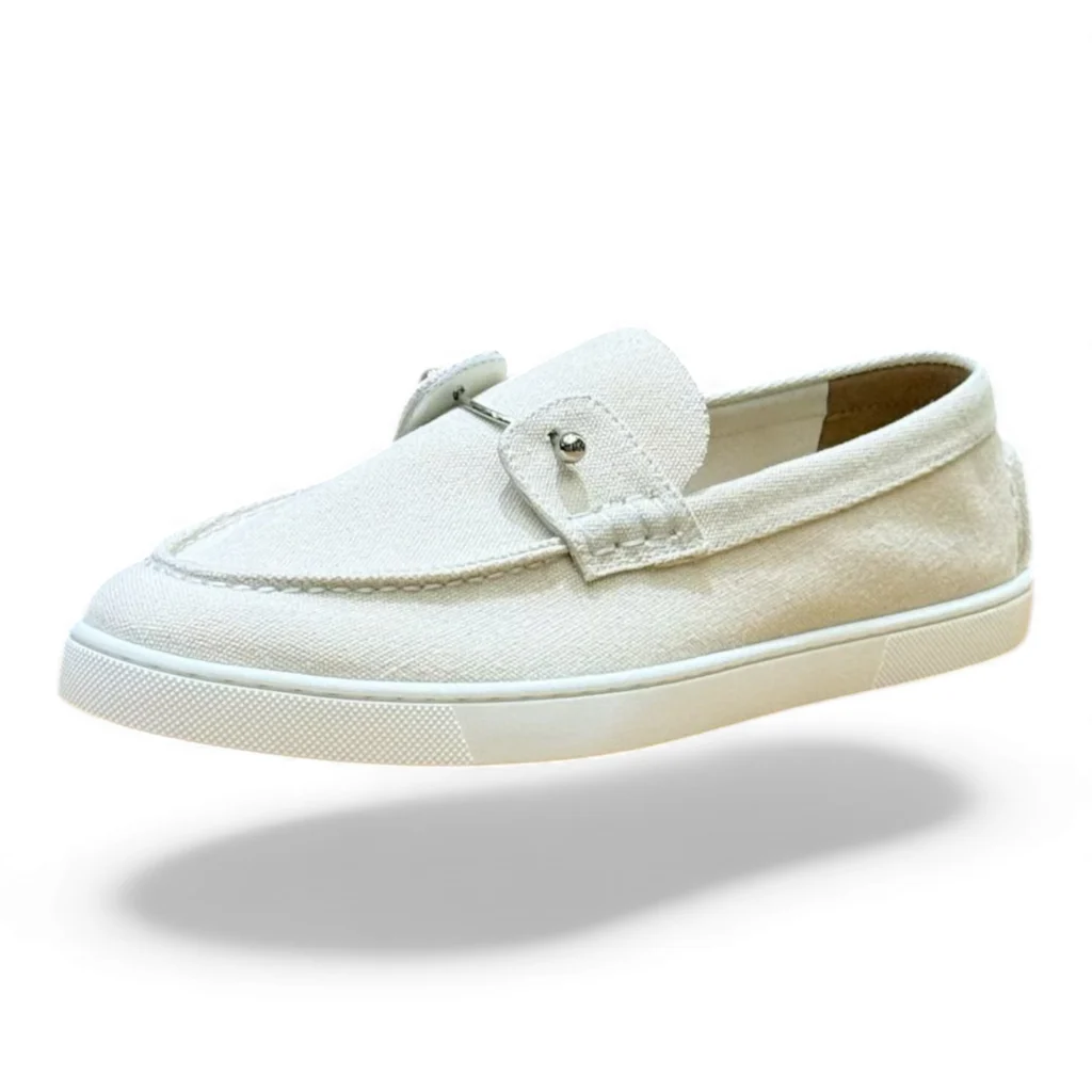 CHRISTIAN LOUBOUTIN chambeliboat boat shoe reversed calf leather white