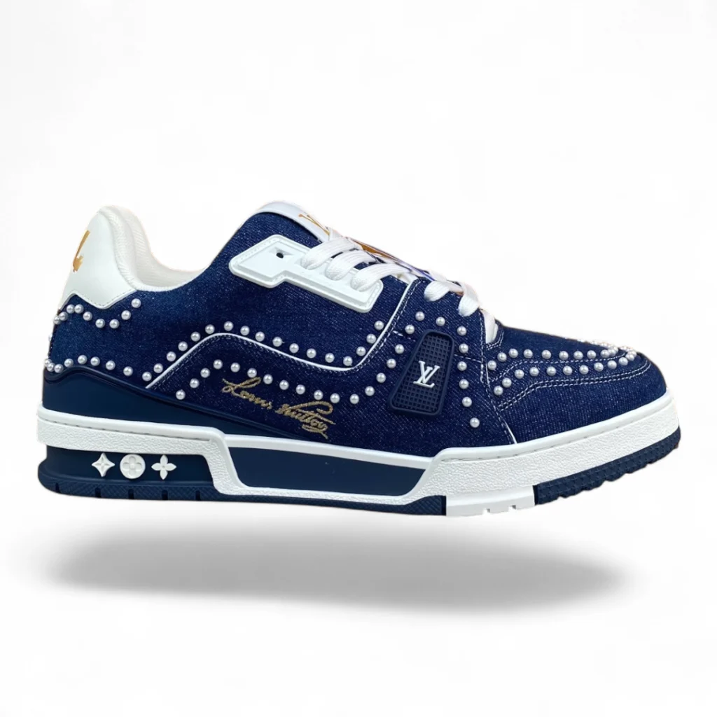 LOUIS VUITTON trainer blue denim and white pearl
