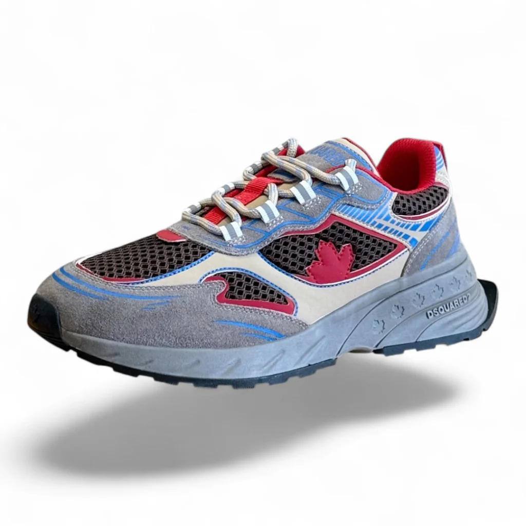 DSQUARED2 low-top trail sneakers gray, blue, and red