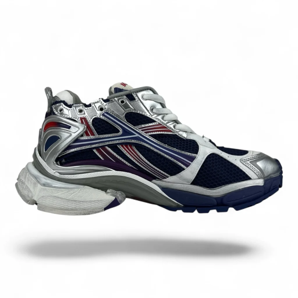 BALENCIAGA runner sneaker silver, black, and red
