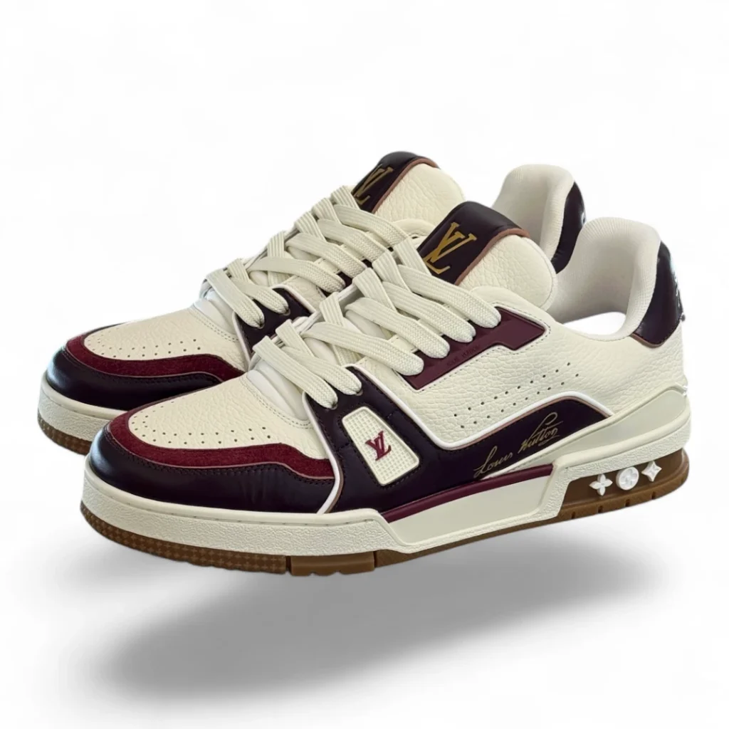 LOUIS VUITTON lv trainer sneaker white and burgundy