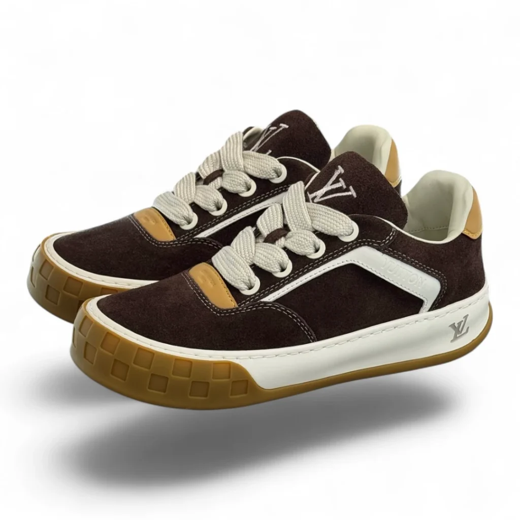 LOUIS VUITTON skate sneaker brown suede and white