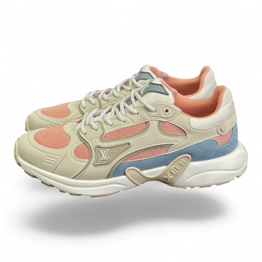 LOUIS VUITTON lv trainer sneaker beige pink and blue