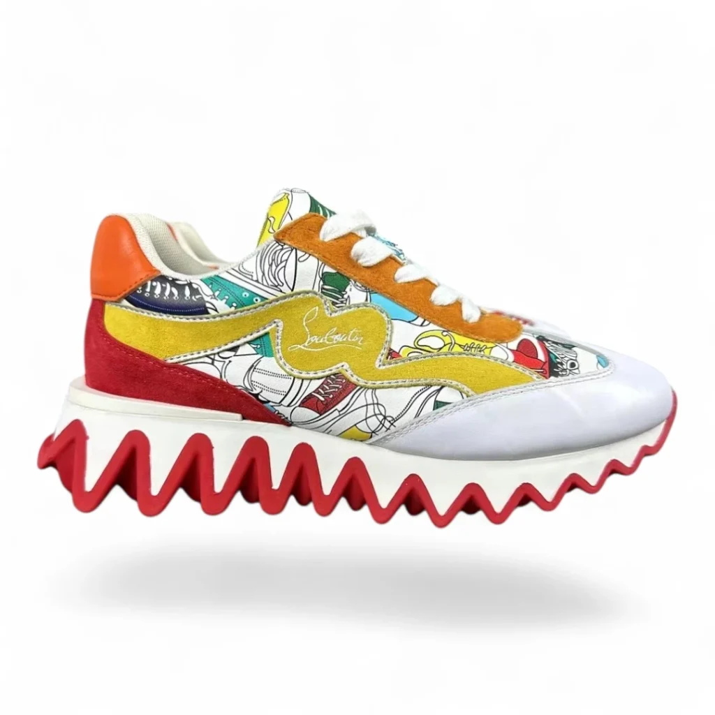 CHRISTIAN LOUBOUTIN loubishark sneaker multicolor comic print yellow and red