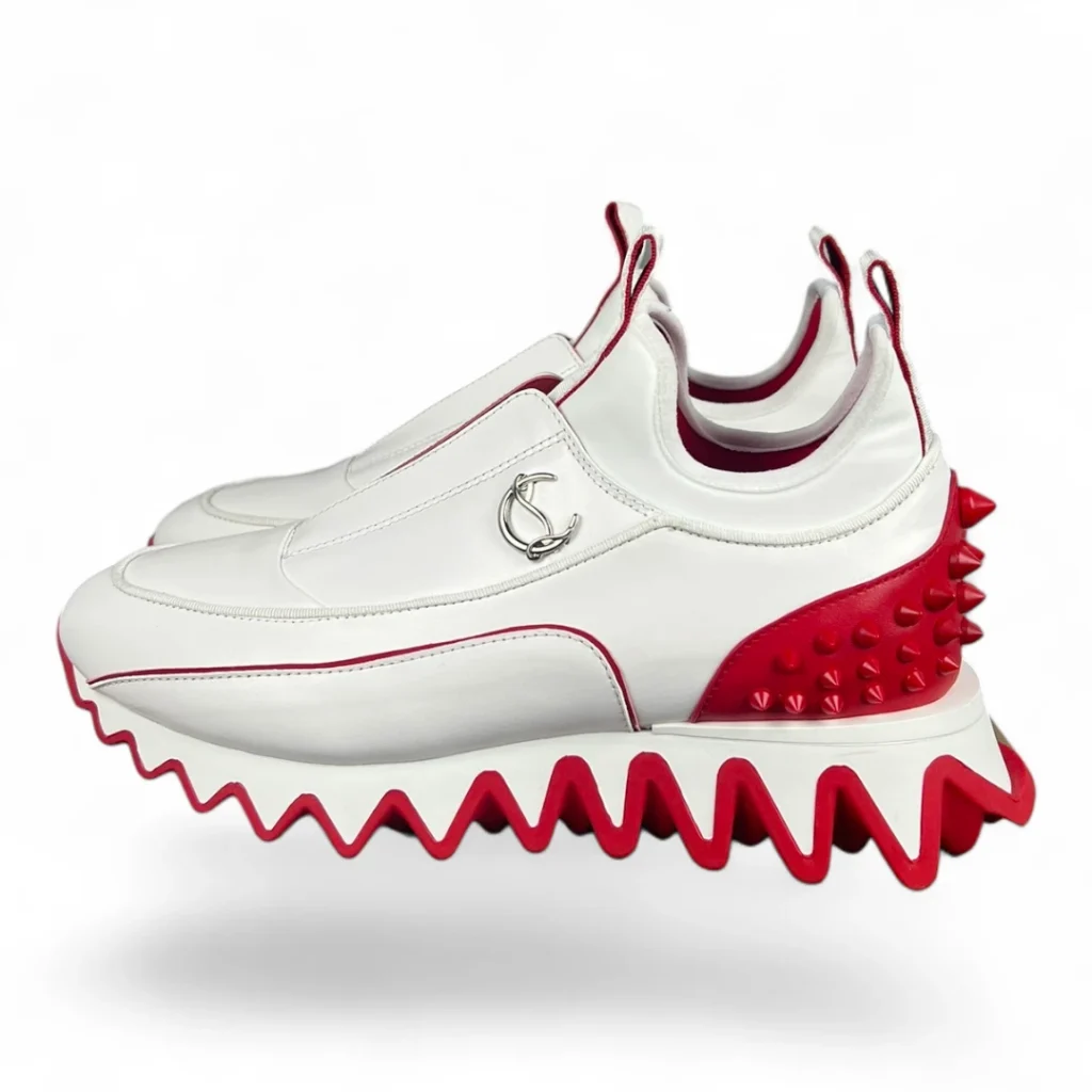 CHRISTIAN LOUBOUTIN sharkina slip-on white and red spikes